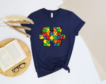 Camiseta colorida con rompecabezas de autismo, camiseta con autismo, camiseta para mamá con autismo, camiseta con rompecabezas, camiseta con rompecabezas de autismo, camiseta de concienciación sobre el autismo, camiseta de mamá orgullosa