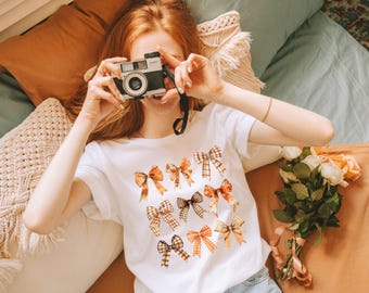 Retro Fall Shirt for Women, Coquette Bow Aesthetic Sweater, Cute Autumn Sweatshirt, Thanksgiving Shirt, Pumpkin Shirt, Fall Lover Gift