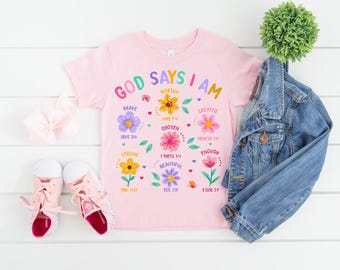 God zegt dat ik dapper ben waardig sterk inspirerend shirt voor kinderen, schattig religieus shirt, bloemenbabymeisje T-shirt, motiverend kerstsweater