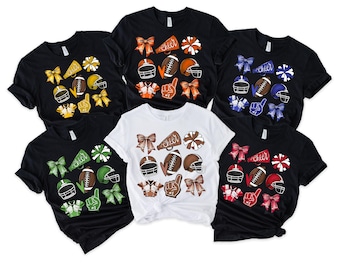 Custom Football Bow School Spirit Tee, Football Mom, Football Grandparent, Cheer Mom Tee, Cheerleader Gift, Coquette bow Mascot,Football Bow