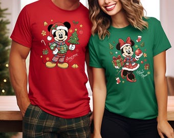Retro Mickey Minnie Disney Christmas Shirt, Matching Couple Shirt, Holiday Tee, Disney Couple Sweatshirt