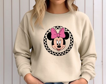 Minnie Mouse Sweatshirt, Retro Disney Shirts, Minnie Checkered Shirt, Disney Gift Shirts, Disney Shirts Women, Disneyland Sweatshirts, Gifts