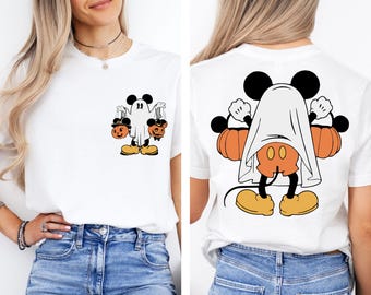 Camiseta de Halloween de Mickey de Disney, camiseta de Mickey fantasma, camiseta retro de Mickey espeluznante, Mickey no es tan aterrador, camiseta de Halloween de Disney, Minnie de Halloween