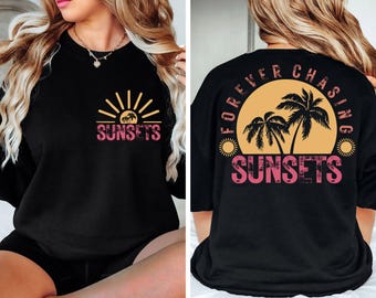Chasing Sunsets Shirt, Retro Summer T-Shirt, Retro Beach Shirts, Tropical Summer Shirt, Aesthetic Summer Shirt, Holiday Shirt, Trip Shirts