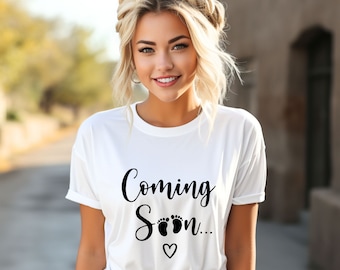 Binnenkort zwangerschap T-shirt, shirt zwangerschap aankondiging, T-shirt nieuwe moeder, cadeau moeder, baby onthullen ideeën, shirt baby aankondiging