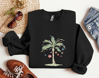 Weihnachtspalme Sweatshirt, Tropisches Geschenk, Florida Weihnachten Shirt, Strand Aloha Weihnachten Tee, Santa Juli Hawaiihemden, Weihnachtsbaum