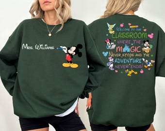 Sudadera personalizada para profesor, camiseta para profesor, sudadera de Mickey Mouse, sudadera de Disney, nombre personalizado, Disney para profesor, camiseta escolar