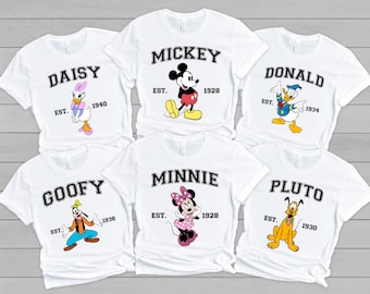 Camiseta de personajes de Disney, camiseta de personajes de Disney, camiseta vintage de personajes de Disney, Mickey, Minnie, Donald, Daisy, Pluto y Goofy, camiseta de Disney
