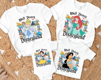 Koszulka z akwarelowymi księżniczkami Disneya, Koszulka z Aurorą i Królewną Śnieżką i Kopciuszkiem Jasminą Disneya, Wycieczka dla dziewczynek do Magic Kingdom w Disneylandzie w 2025 roku, Disney Family