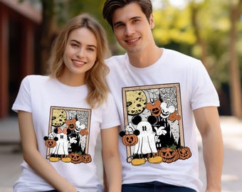 Retro Mickey Minnie Halloween Couple Shirts,Mickey Ghost Shirt,Minnie Ghost Shirt,Spooky Season Shirt,Disney Halloween Gift,Mickey Halloween