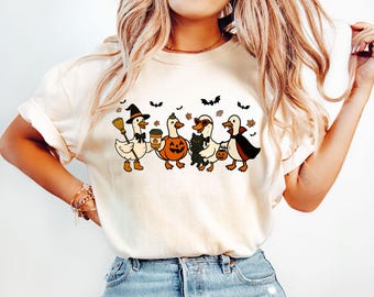 Camiseta de Halloween, Camiseta de Ganso, Camiseta de Fantasma de Halloween, Camiseta de Ganso Divertida, Camiseta de Outono, Camiseta Assustadora, Camiseta de Fantasia de Abóbora, Presente para a Vovó