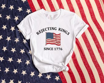 Camiseta "Rejeitando Reis", Camiseta "Desde 1776", "Sem Reis na América", Camiseta Política Anti-Trump, Camiseta de Protesto, Camiseta do 4 de Julho, Pró-Democracia