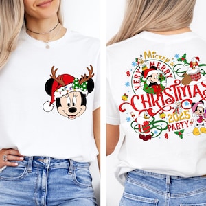 2-Sided Mickey&#39;s Very Merry Christmas Party 2025 Shirt, Disney Santa Mickey And Friends Group Christmas Lights Shirt, Disneyland Xmas Tee