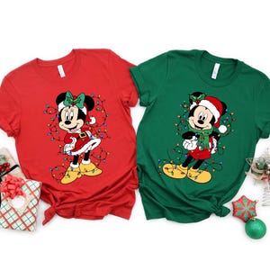 Mickey&#39;s Very Merry Xmas Party Shirt, Mickey and Minnie Mouse Disney Couples Christmas Lights T-Shirt, Disney Shirt, Christmas Gift,Kids Tee