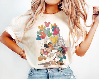 Vintage Mickey and Minnie Balloon Shirt, Retro Disney Valentine T-Shirt Mickey Balloons Tee, Disney Couple Shirt Disney Gift for Him and Her