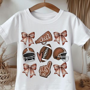 Kids Football Shirt with Coquette Bows, Cute Girls Football Tee, Football Season Top, Toddler Football T-Shirt, Youth Football Shirt