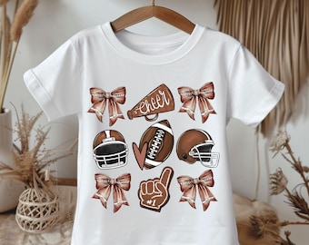Camiseta de fútbol infantil con lazos coquetos, bonita camiseta de fútbol para niña, camiseta de temporada de fútbol, camiseta de fútbol para bebé, camiseta de fútbol juvenil