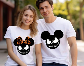 Camiseta de Halloween de Disney, camiseta de Mickey y Minnie, camiseta de Jack y Sally, camiseta de temporada espeluznante, camiseta de calabaza, camiseta de Halloween familiar