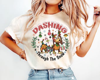Dashing through The Snow Slink Dog Christmas Sweatshirt, Disney Toy Story Merry Christmas Sweater, Disneyland Family Christmas Trip Tee