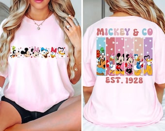 Camiseta Mickey y compañía (1928), camiseta Disney de San Valentín con doble cara, camiseta Happy Valentine, camiseta Mickey y sus amigos para San Valentín, pareja Disney