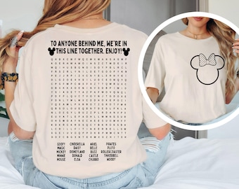 Camisetas interactivas divertidas de Disney, camisetas Disney para papá, camisetas Disney de doble cara con rompecabezas de "Esperando en la fila", camisetas Disney, camisetas Disneyland
