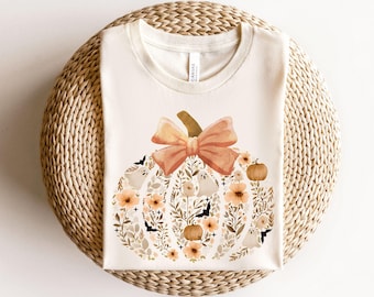 Maglietta vintage con zucca floreale, maglietta autunnale con zucca floreale, maglietta civettuola con fantasma di Halloween, maglietta spettrale con fiocco di Halloween per ragazze, regalo di Halloween