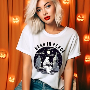 Halloween Read In Peace Sweatshirt, Halloween Ghost Reading Sweatshirt, Funny Halloween Shirt, Book Lover Halloween Gift,Spooky Season Shirt