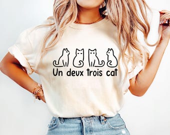 Un Deux Trois 猫シャツ、猫好きの方へのギフト、猫Tシャツ、猫Tシャツ、猫シャツ、猫Tシャツ、パパ猫シャツ、ママ猫シャツ、かわいい猫シャツ