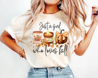 Nur ein Mädchen, das Herbst Shirt liebt, Kaffee Shirt, Kürbis Shirt, Coquette Shirt, gemütliches Vibes Shirt, Herbst Liebhaber T-Shirt, Herbst T-Shirt, Halloween Geschenk