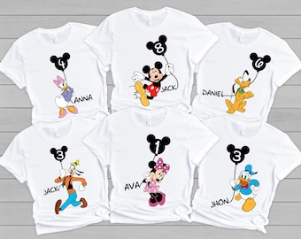 Custom Disney Birthday Shirt Mickey Mouse Balloon Shirt Personalized Mickey & Friends Birthday Sweatshirt Custom Personalized Birthday Gift