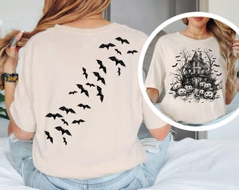 Vintage spookhuisshirt, Halloweenshirt, Summerween-shirt, vintage Halloweenshirt, vleermuizenshirt, griezelig seizoenssweatshirt, Halloweencadeau