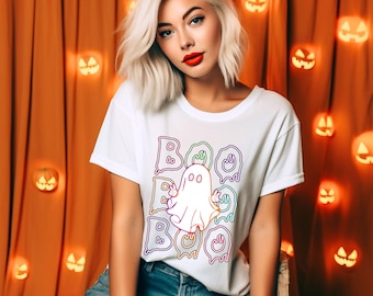 Halloween Boo Neon T-Shirt, Neon Halloween Ghost Shirt, Halloween Ghost Neon Shirt, Halloween Party Shirt, Boo T-Shirt, Ghost Boo Girls Tee