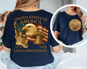 Camiseta Comemorativa do 250º Aniversário, Camiseta Retrô EUA 250, Camiseta do Dia da Independência, Camiseta com a Bandeira dos EUA, Camiseta do 4 de Julho, Presente Patriótico