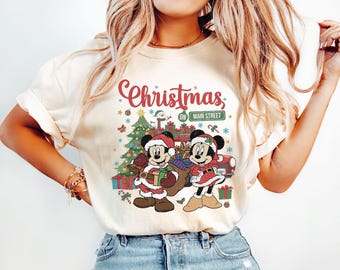 Vintage Mickey Minnie Disney Christmas On Main Street Sweatshirt, Retro Disney Christmas Shirt, Mickey's Very Merry Christmas Party 2024 Tee