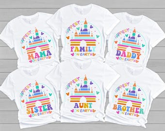 最高に幸せなディズニーファミリー旅行シャツ、ママパパおばあちゃんおじいちゃん姉妹親友Tシャツ、ミッキーミニーシャツ、ママオンアースTシャツ、ファミリーお揃い