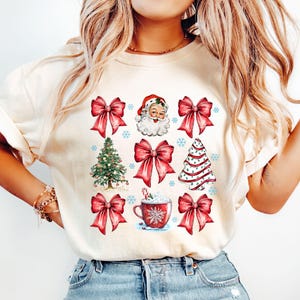 Koszulka z kokardą i kokardą, urocza czerwona wstążka Mikołaja, koszulka z kokardkami, prezent świąteczny, prezent dla kobiet, bluza z kokardą i kokardą