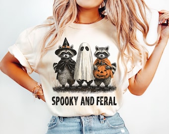 Spooky and Feral Raccoon Halloween Tee, Funny Witch Animal Tee, Cute Creepy for Fall, Raccoon Witch Tee, Spooky Season Shirt, Gift for Shirt
