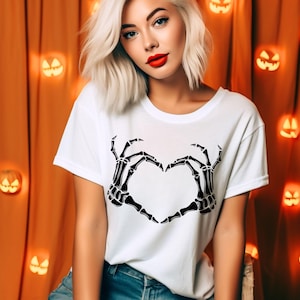 Skeleton Hand Shirt, Skeleton Halloween Shirt, Womens Halloween Shirt, Spooky Season Shirt, Halloween Gift,Halloween Skeleton Boyfriend Gift