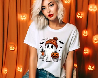 Koszulka z duchem na Halloween, słodka koszulka z duchem, damska koszulka na Halloween, słodka koszulka jesienna, koszulka na upiorny sezon, prezent na Halloween, koszulka dla mamy na Halloween