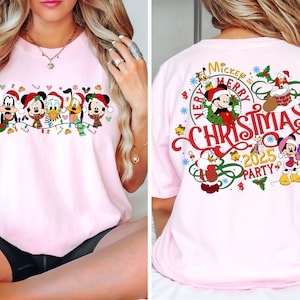 2-Sided Mickey&#39;s Very Merry Christmas Party 2025 Shirt, Disney Santa Mickey And Friends Group Christmas Lights Shirt, Disneyland Xmas Tee