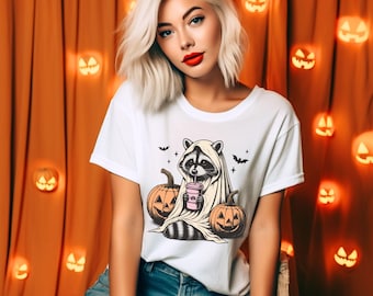 Halloween Sweatshirt, Waschbär Geist T-Shirt, Retro Halloween Shirts, gruseliges Geschenk, Waschbär Halloween Shirt, Kürbis Herbst Shirt