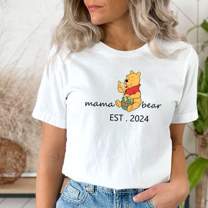 Winnie The Pooh Mama Bear Shirt, Winnie the Pooh Baby Shower Shirt, Cute Pooh Shirt, Pooh and Flowers Shirt, Disney Winnie the Pooh