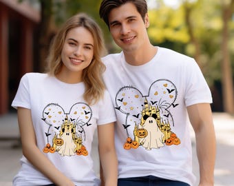 Mickey and Minnie Halloween Shirt, Disney Couple Halloween Tee, Disney Magical Castle Halloween Shirt, Halloween Pumpkin Tee,Halloween Gift