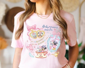 Camiseta Disney para niñas, camiseta "Just Wanna Have a Fun", camiseta de verano de Minnie y Daisy de Disney, camiseta para niñas "Just Wanna Have Disney Besties" (sudadera)