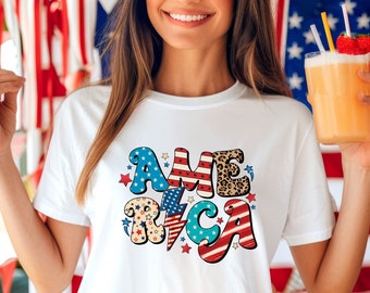 Maglietta Donna Con Bandiera USA A Righe Ricamate – Top Patriottico 4 Luglio, Cotone, Vestibilità Comoda - 4