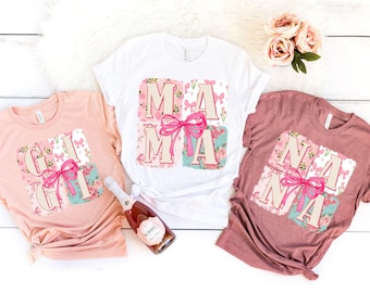 Camiseta para mamá, camiseta con lazo coqueto, camiseta floral para mamá, camiseta de mamá de primavera, camiseta para mamá de primavera, regalo para el Día de la Madre, regalo para mamá primeriza, tía Gigi Nana