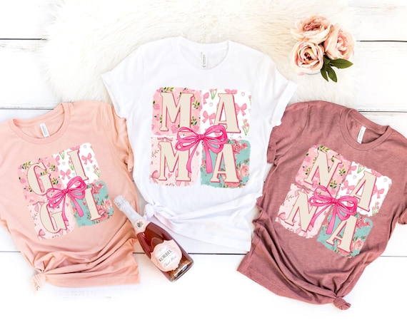 Mama Shirt, Coquette Bow Mama T-Shirt, Floral Mom Tshirt, Spring Mama Shirt, Springtime Mom Tee,Mothers Day Gift,New Mom Gift,Gigi Nana Aunt