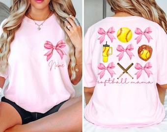 Custom Softball Mom Shirt, Coquette Softball Tee, Custom Softball Mama Tee, Mothers Day Gift, Game Day Shirt, Cheer Mom Tee,Personalized Mom