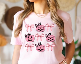 Camisa retro de Halloween, camisa coqueta de Halloween, camisa de calabaza de Halloween, camisa de calabaza rosa, camisa de calabaza con lazo coqueta, camisa coqueta de fantasma