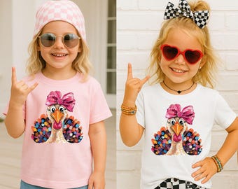 Thanksgiving Girls Shirt, Coquette Turkey at the Table Shirt, Toddler Thanksgiving Shirt, Girls Shirt, Turkey Shirts for Thanksgiving Girls